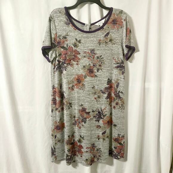Market & Spruce Women's L Britta Gray Floral T-shirt Dress - Picture 2 of 11